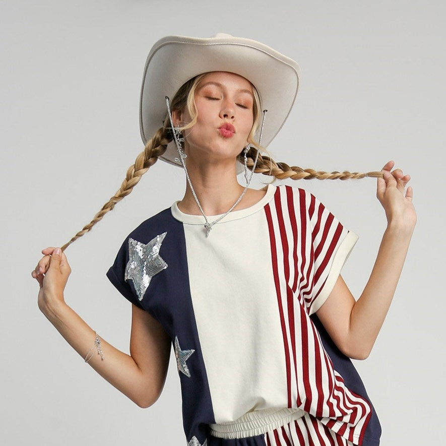 USA Flag Round Neck Top