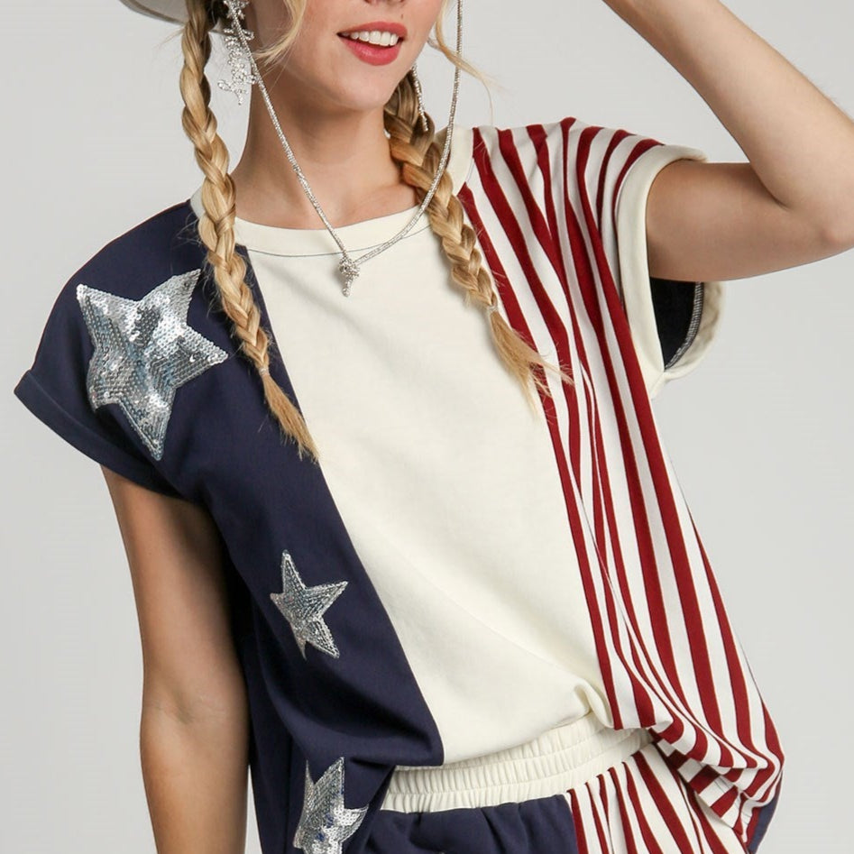 USA Flag Round Neck Top