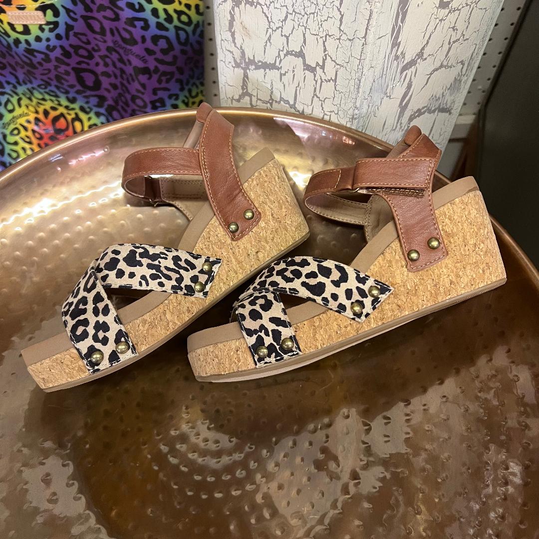 Kindle Cognac Leopard Wedge/Sandal