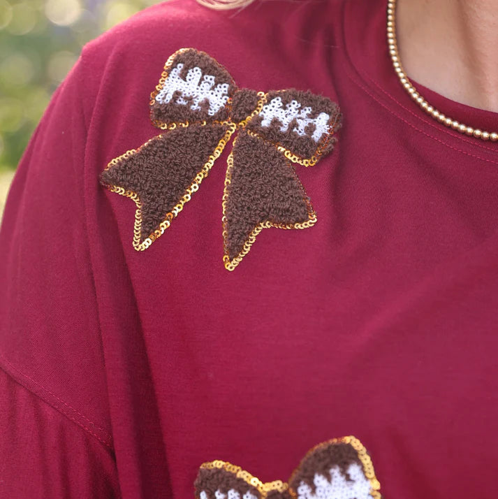 Sideline Sparkle Ruffle Top- Maroon