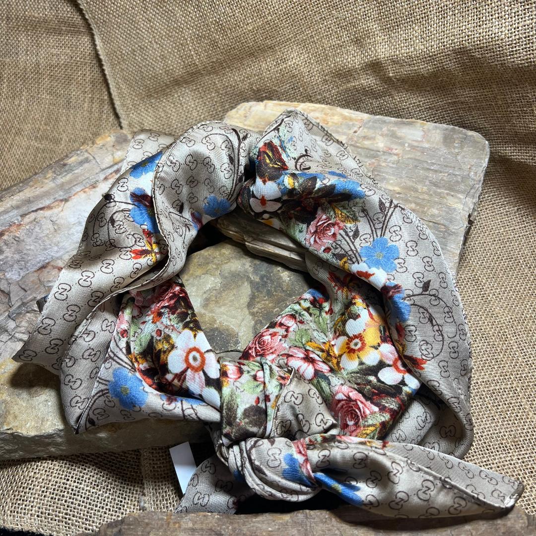 Multi Floral & Deep Champagne Beige Wild Rag