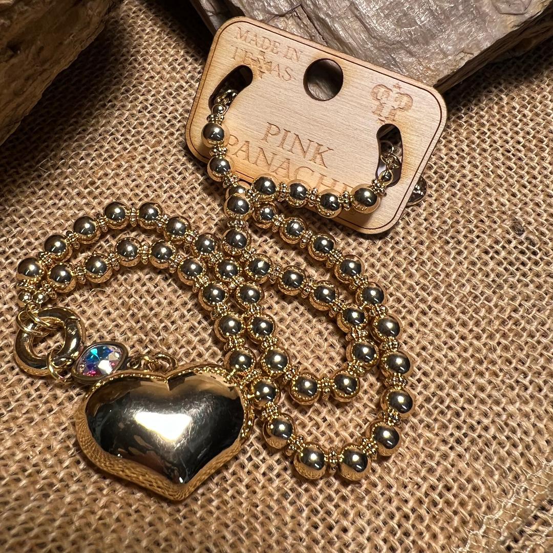 Gold Bead & Heart Necklace