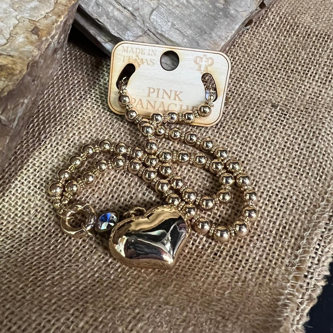 Gold Bead & Heart Necklace