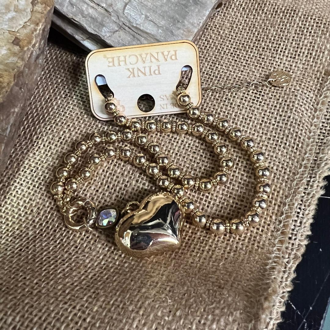 Gold Bead & Heart Necklace