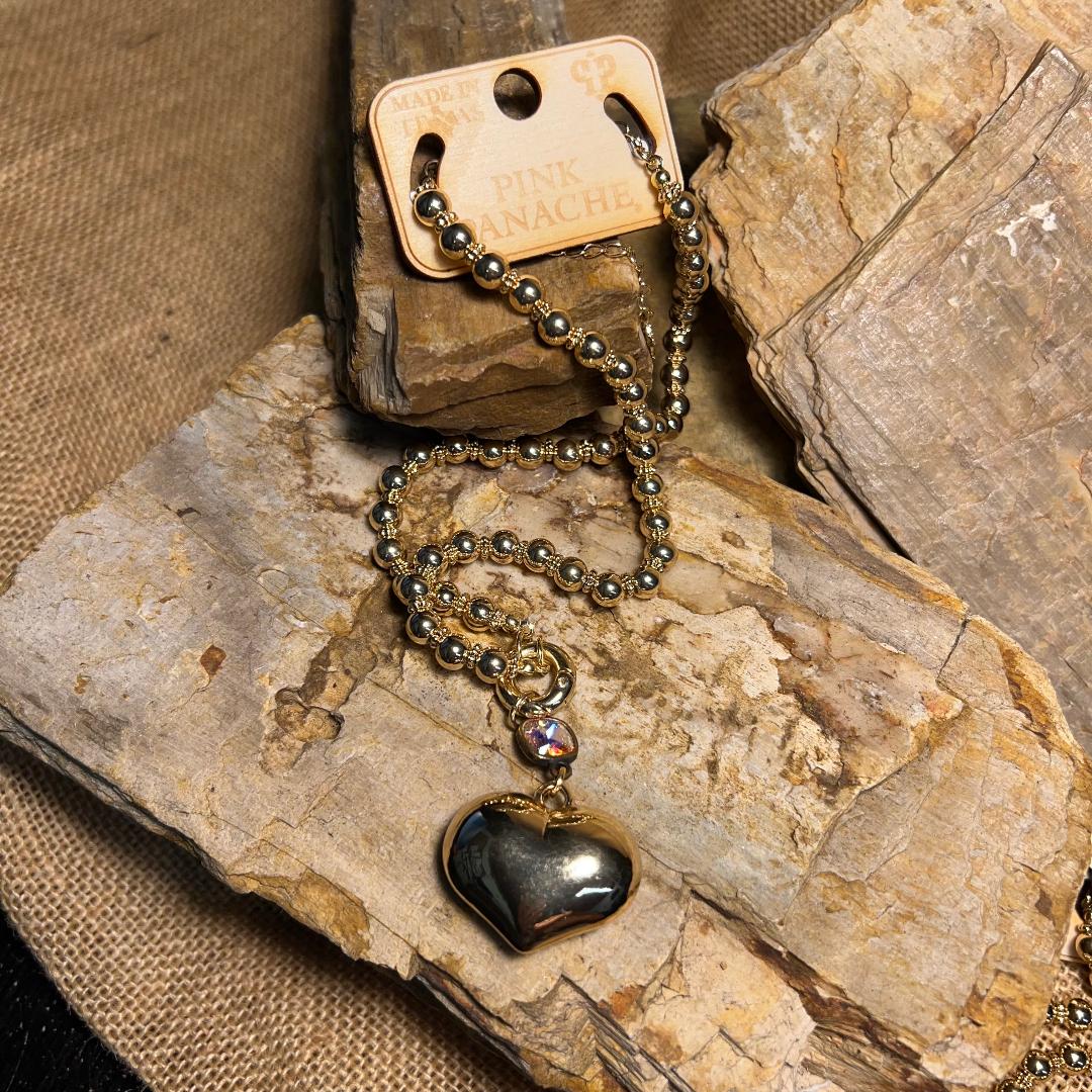 Gold Bead & Heart Necklace