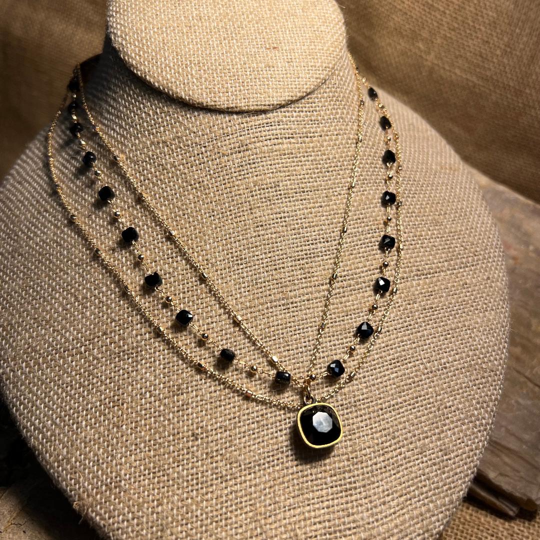 Gold & Black Bead Chain Necklace