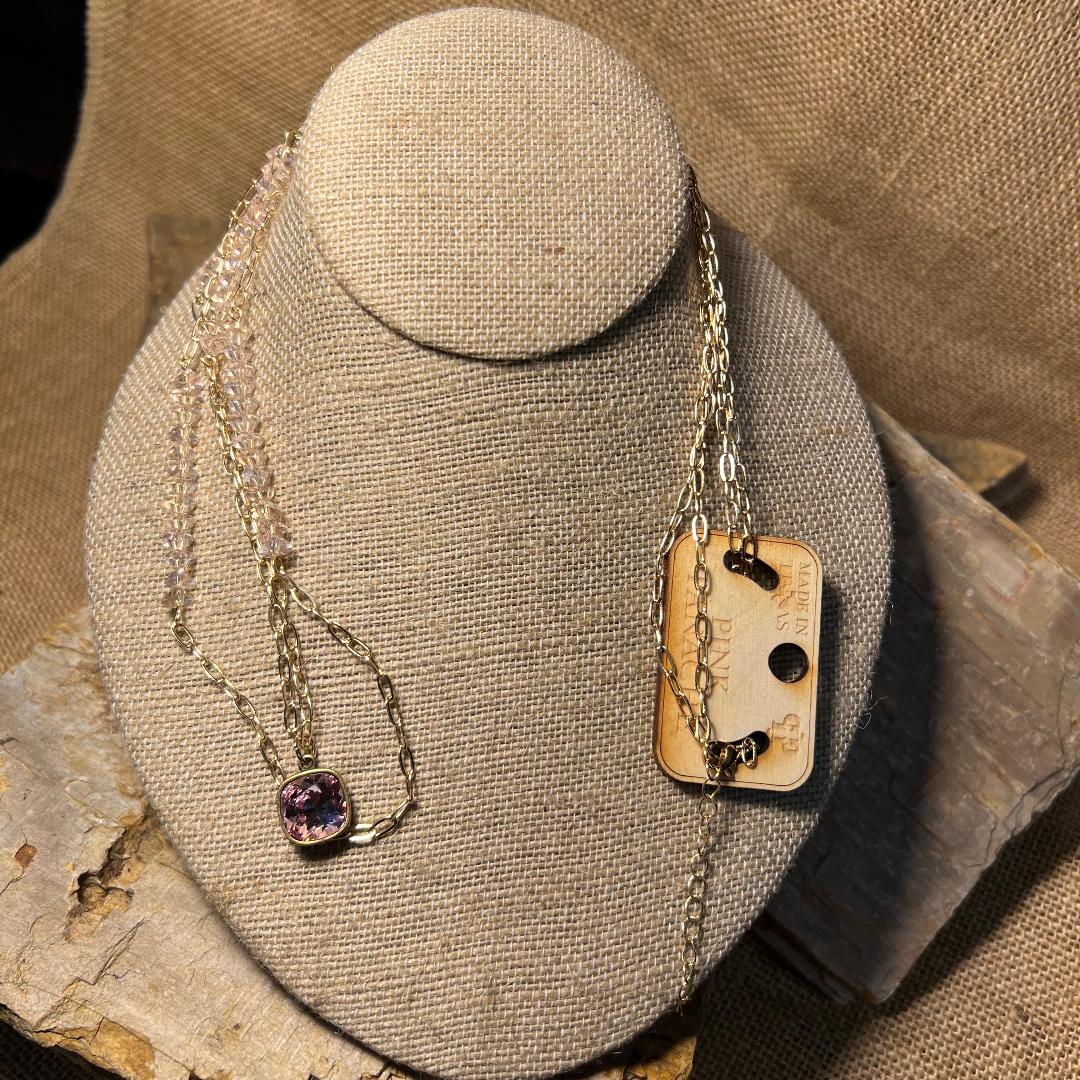 Pink and Gold Bead Multi Layered Chain Necklace
