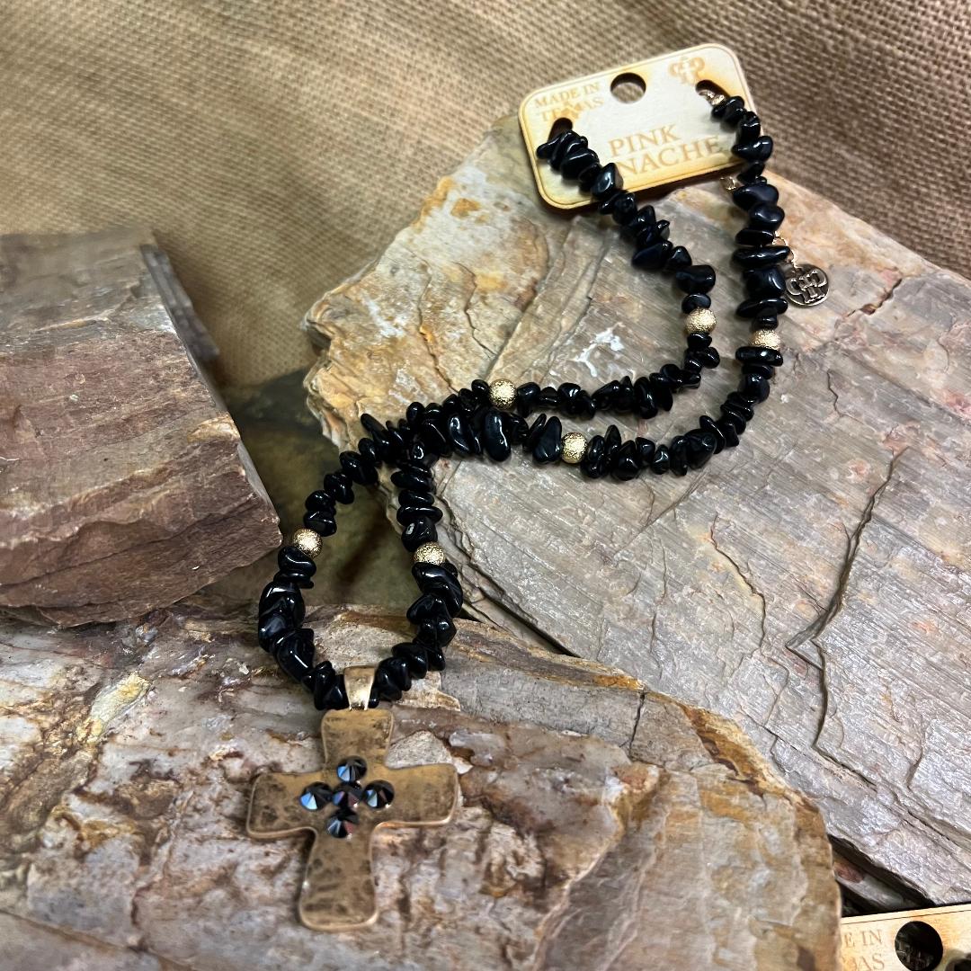 Black and Gold Freestyle Bead Necklace