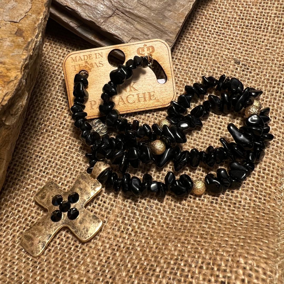 Black and Gold Freestyle Bead Necklace