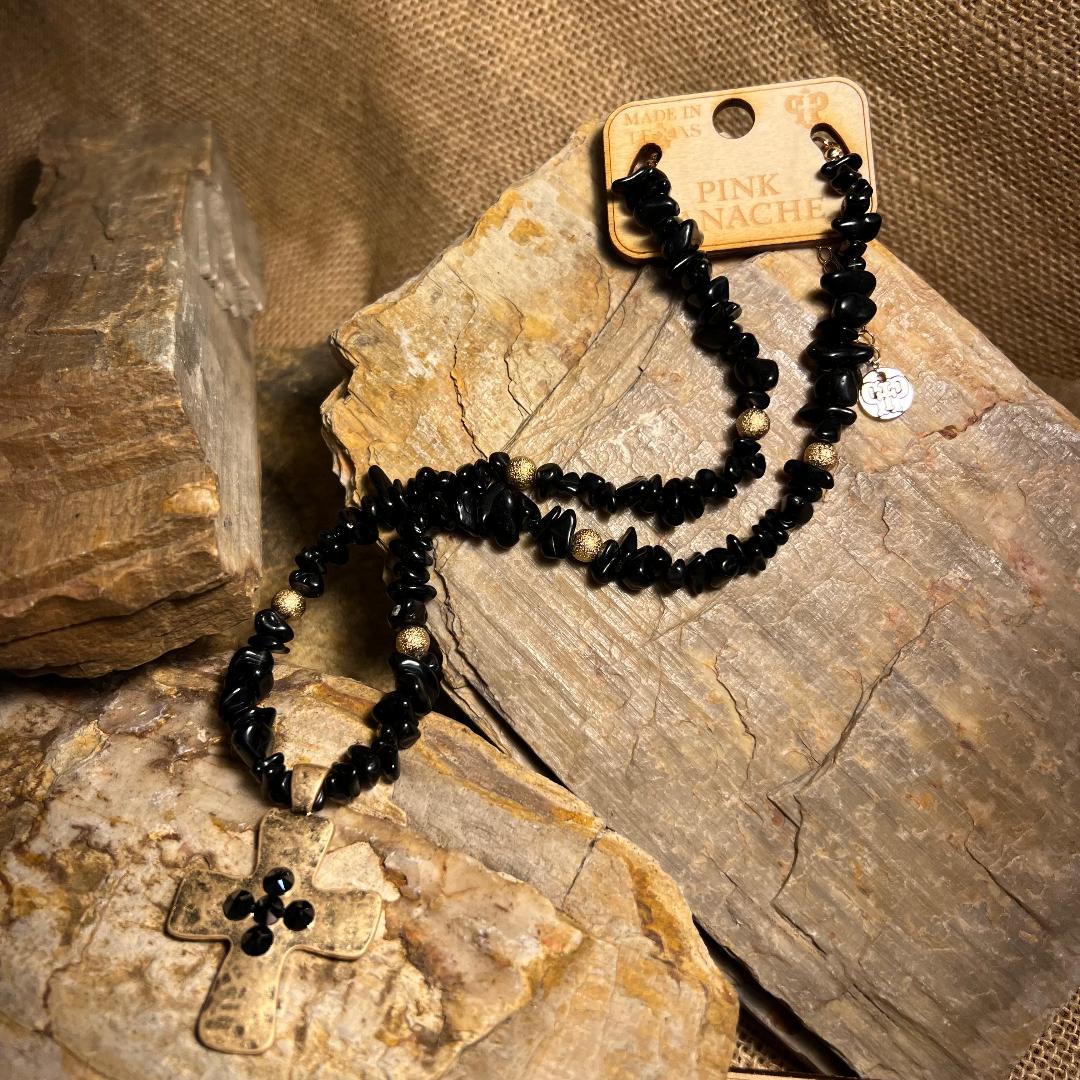 Black and Gold Freestyle Bead Necklace