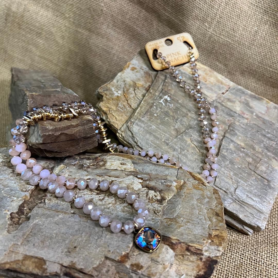 Blush Pink and Gold Bead Long Necklace