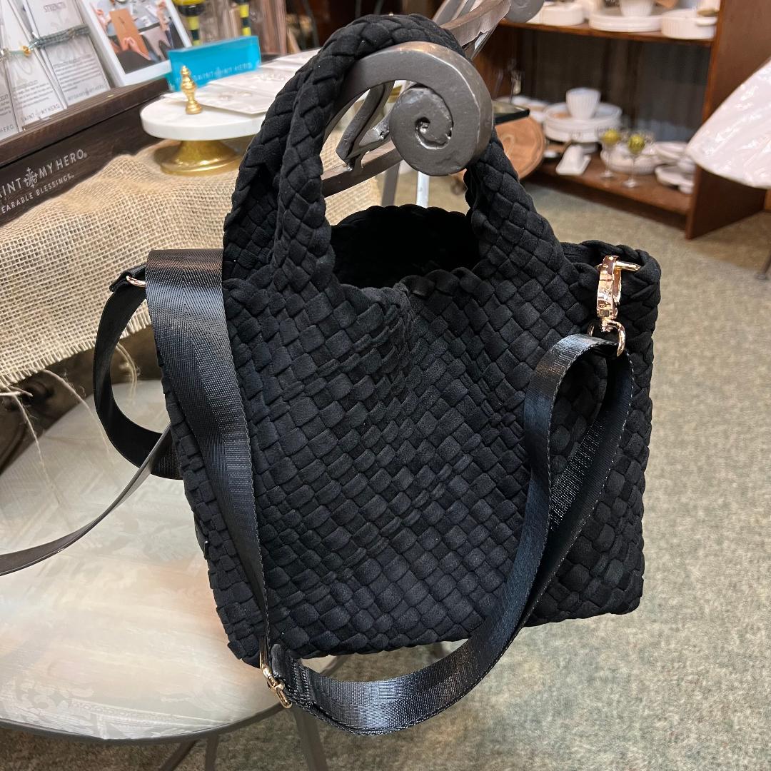 Linda Woven Velour Black Tote