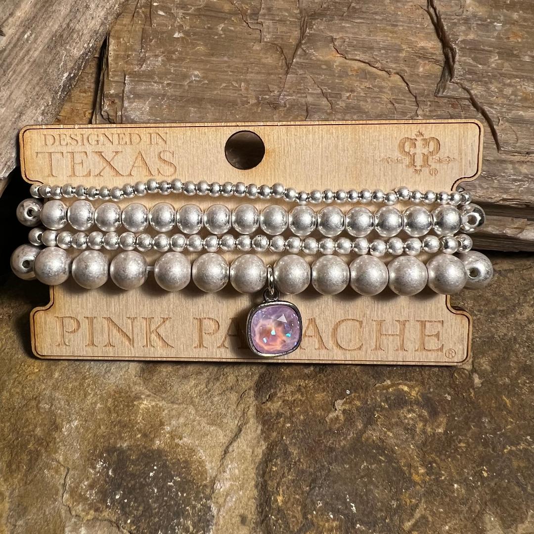 Worn Silver Bead & Lavender Delight Cushion Drop Bracelet