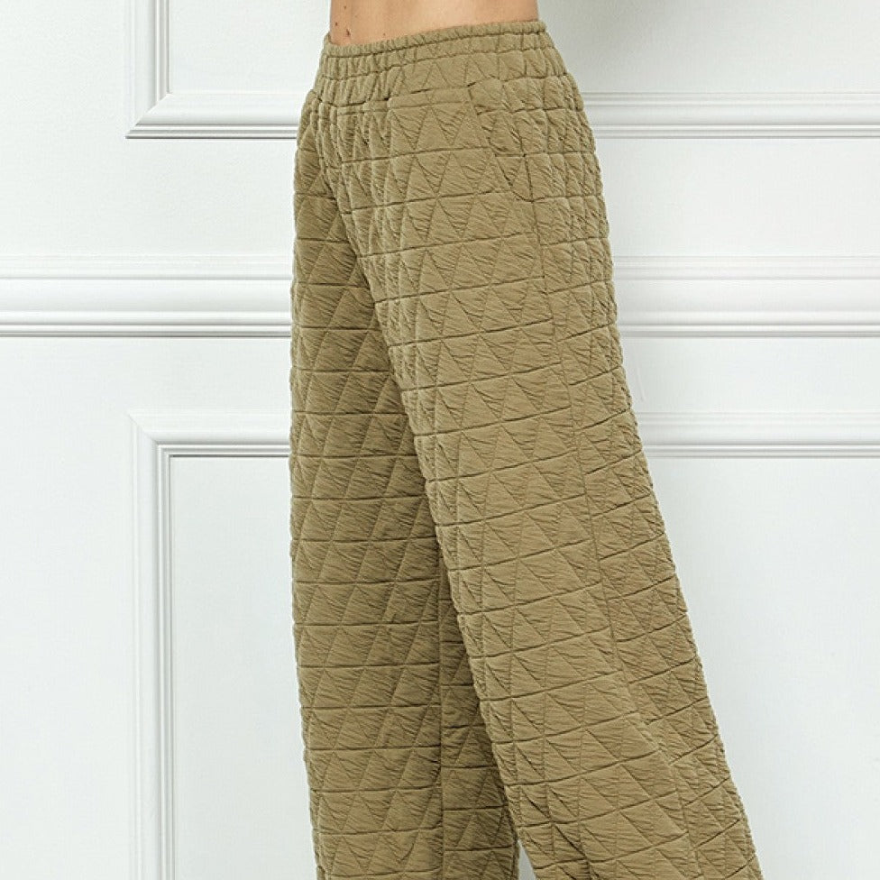 Quilted Long Tucked Olive Pants