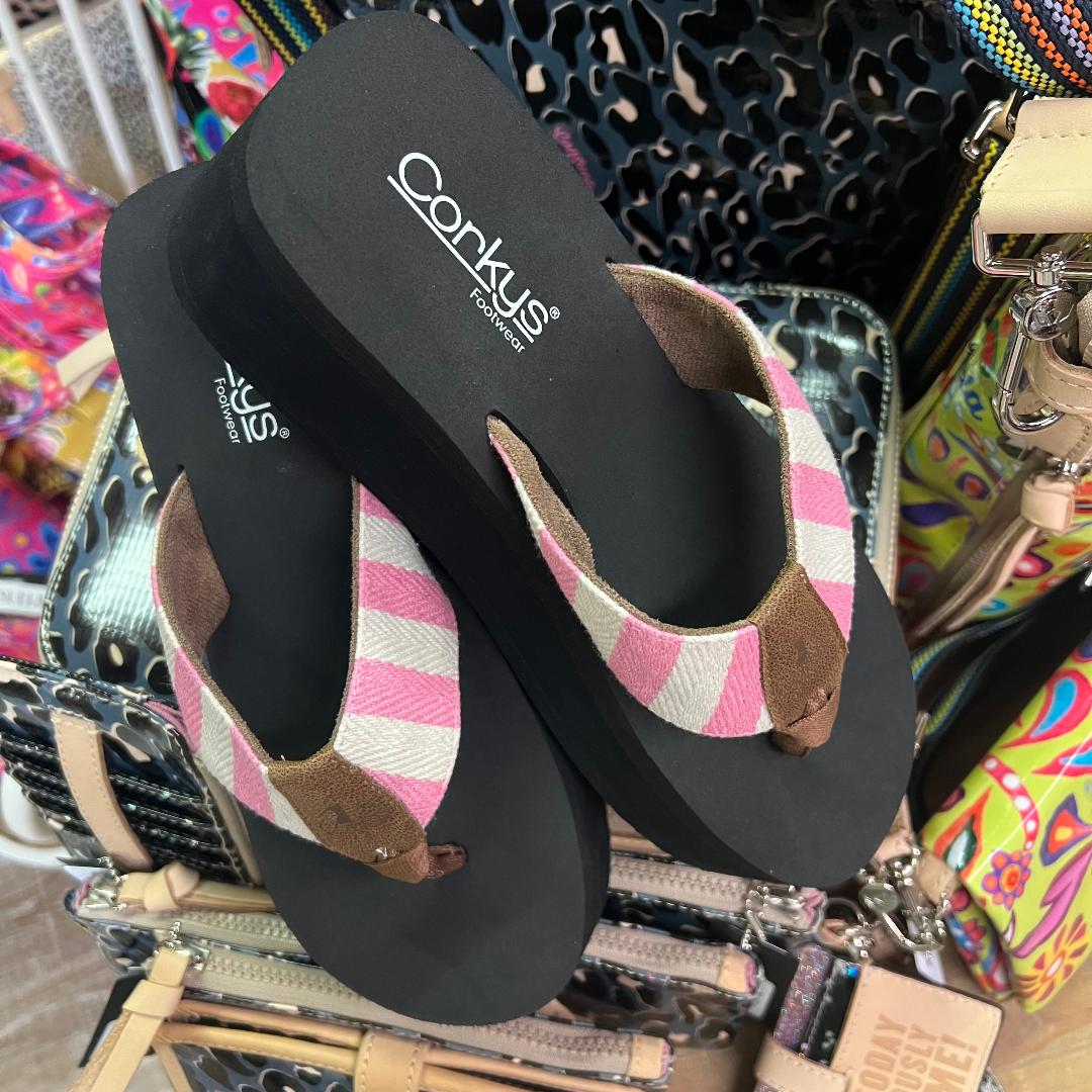 Take a Dip Pink Stripe Wedge Flip Flops