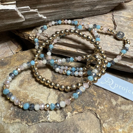 Blue Cream Pink & Gold Bead Stack