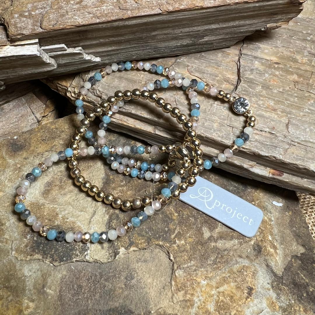 Blue Cream Pink & Gold Bead Stack