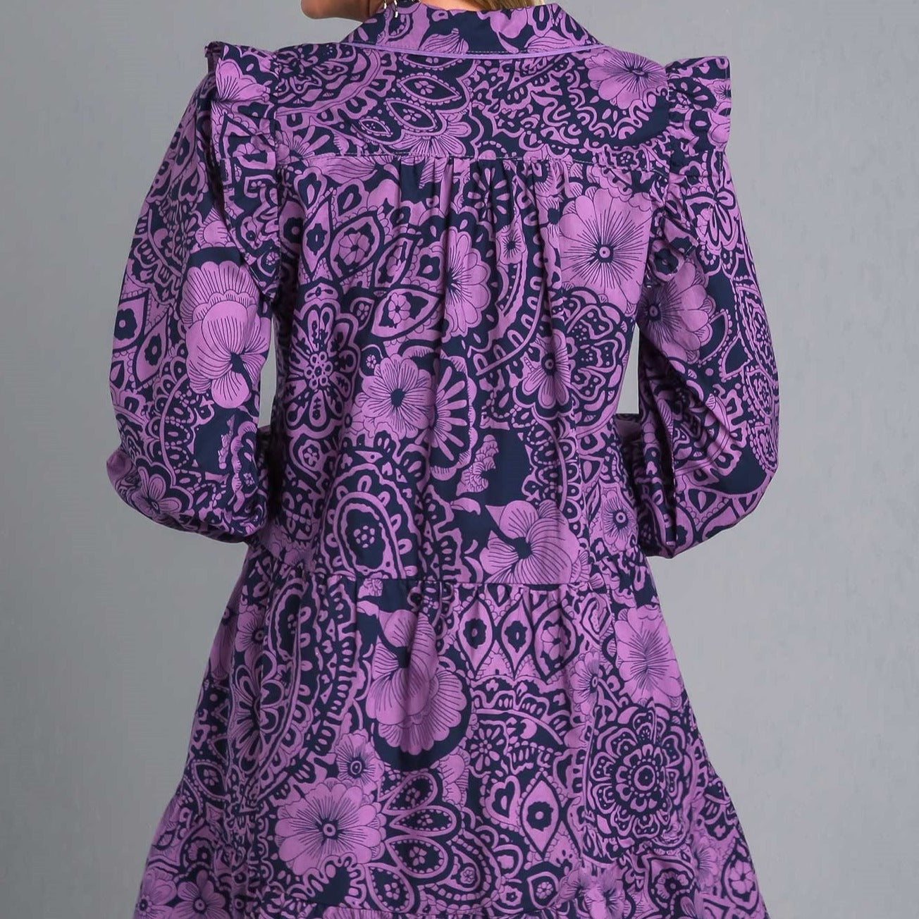 Mixed Print Flutter Ruffle Long Sleeve Dress- REG & PLUS SIZES