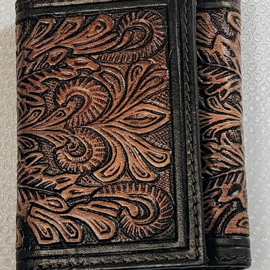 Ranger Belt Company Leather Leaf Tooling Trifold Wallet