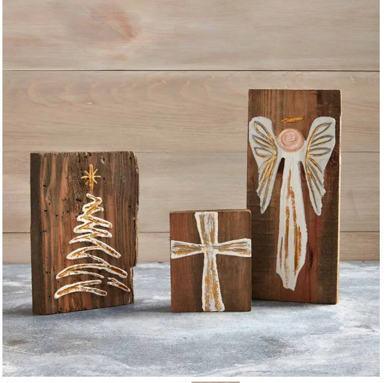 Christmas Tree Gold & Pearl White Decorative Plaque