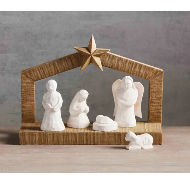 White Christmas Wood Nativity