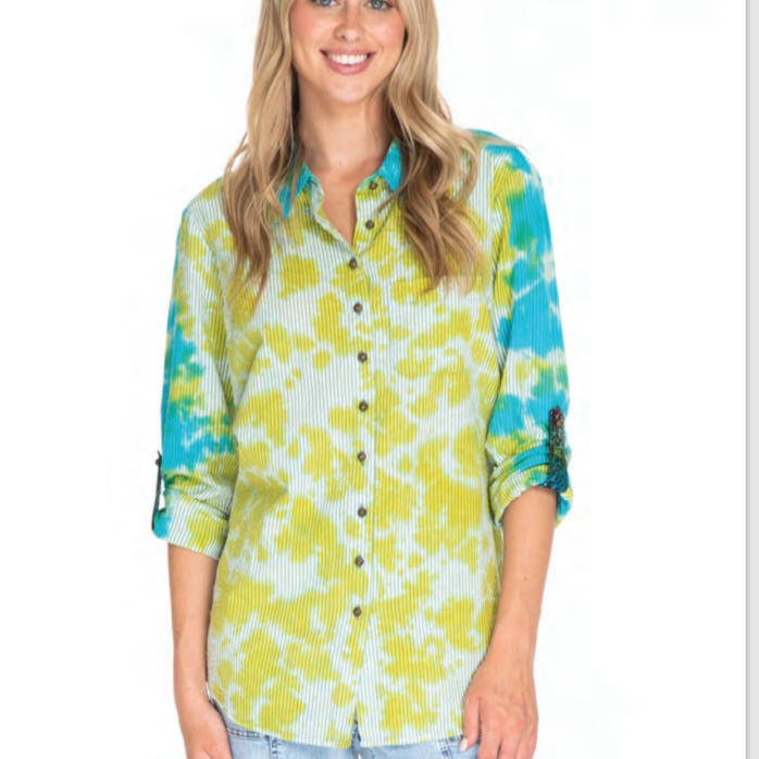 Tie Dyed Button Up with Panel Printed Back