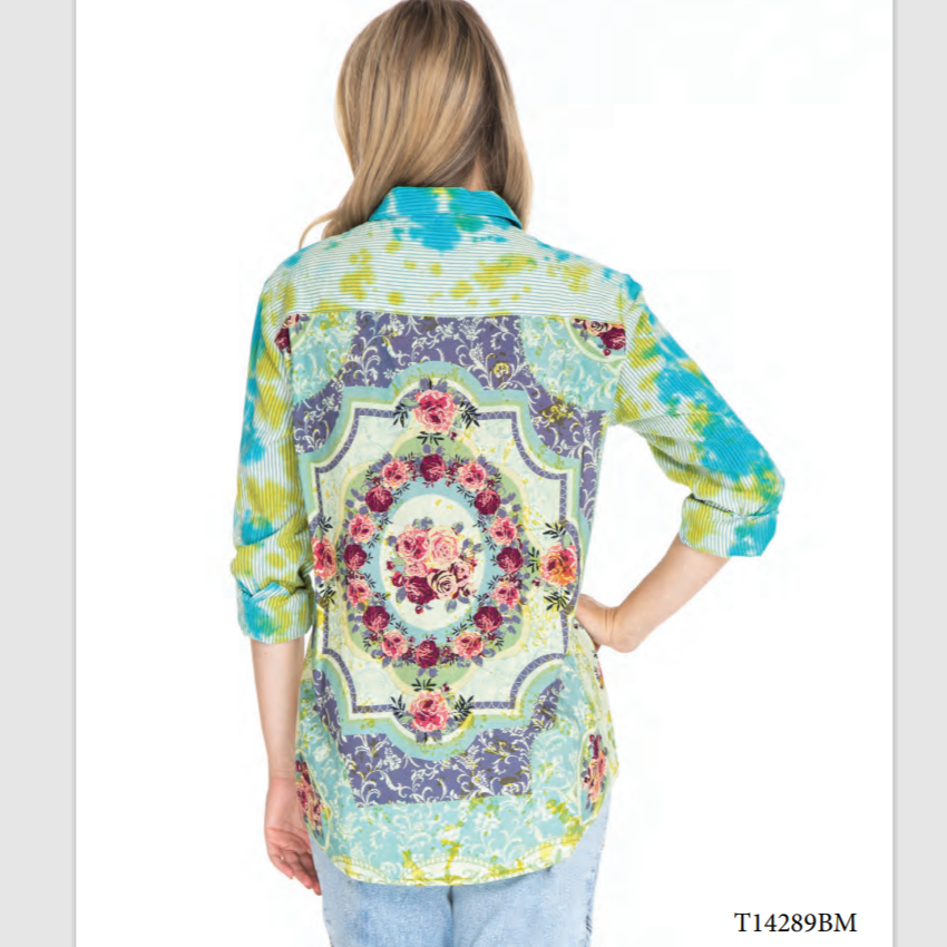 Tie Dyed Button Up with Panel Printed Back