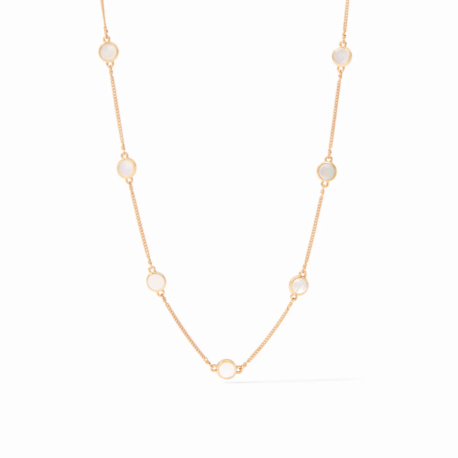 Valencia Delicate Gold & Pearl Station Necklace
