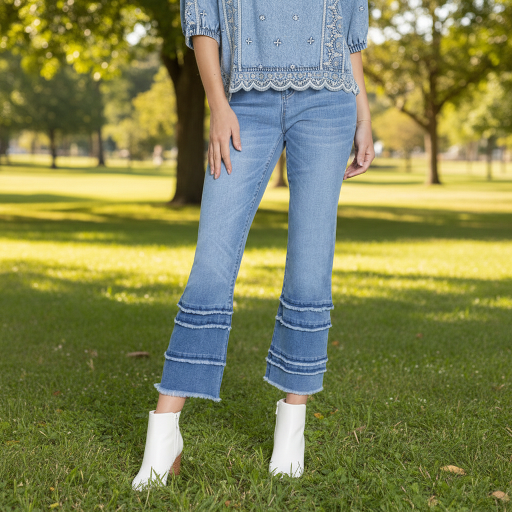 Tiered Leg Crop Jeans