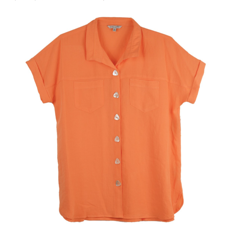 Solid Melon Button Front Camp Shirt