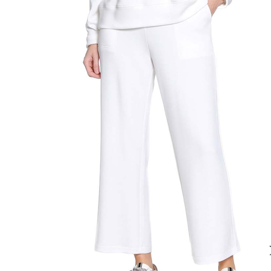 Wide Leg Pull On Knit Pant Off White
