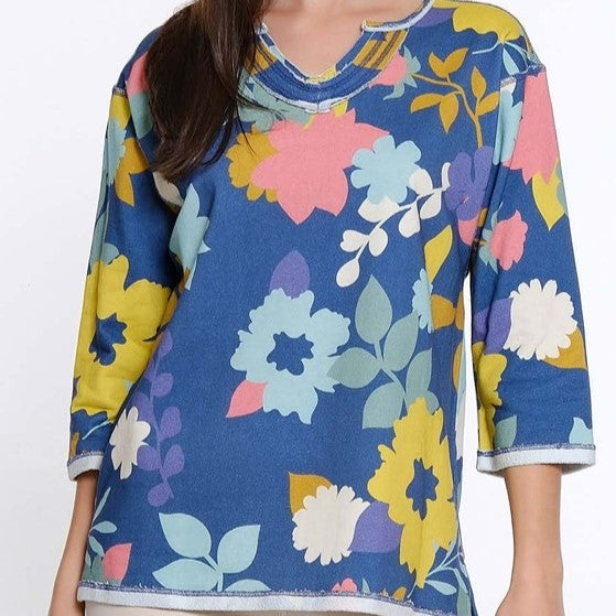 Floral Print Notched Neck Top