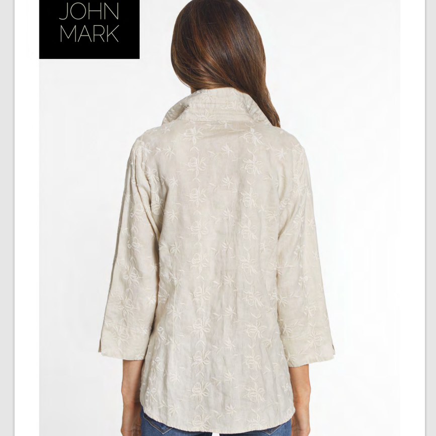 All Over Embroidered Wire Collar 3/4 Sleeve Button Front Top by John Mark