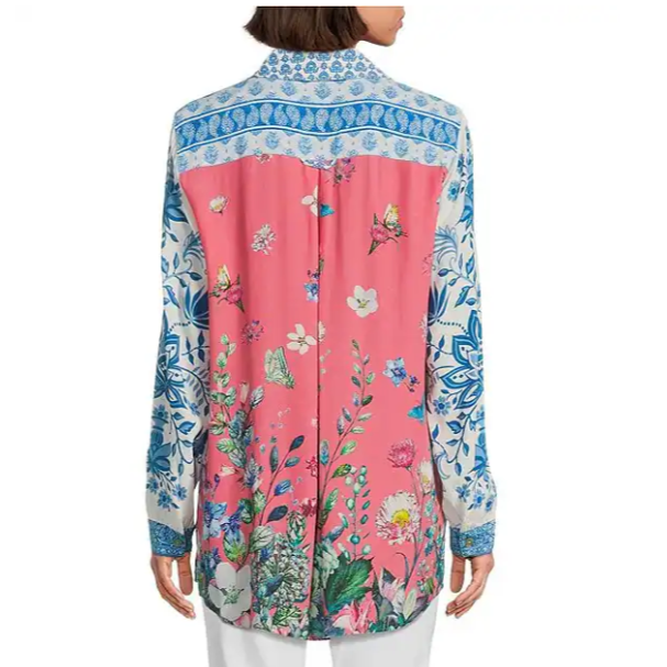 Multi Print Top with Roll Sleeves