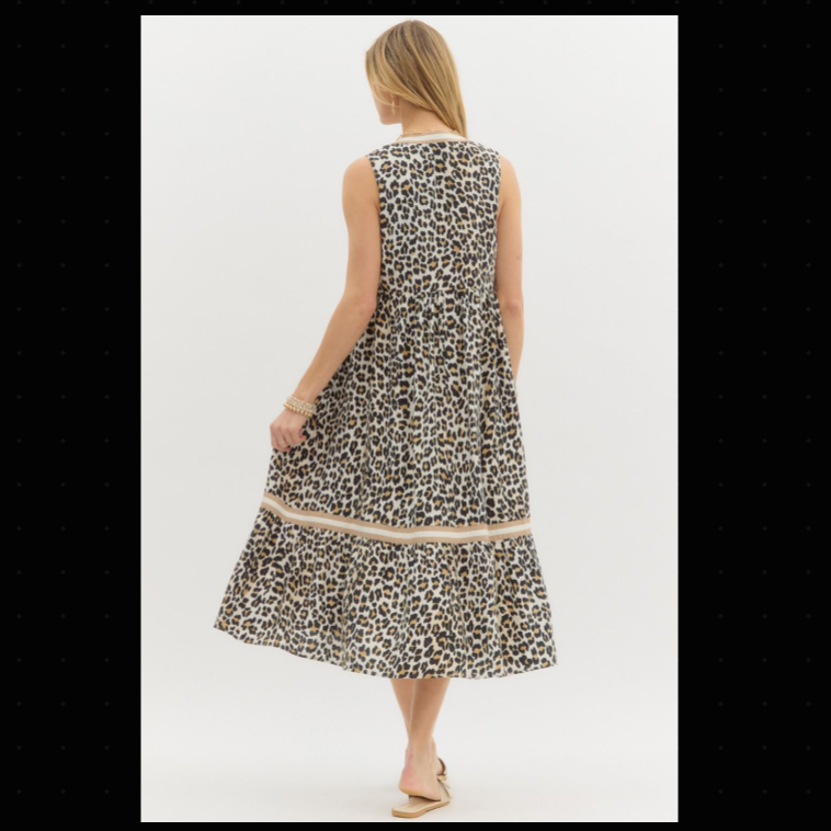 Leopard Print Sleeveless Midi Dress