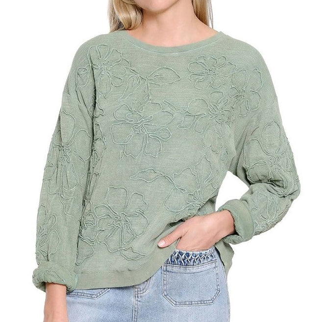 Cord Embroidery Pullover Top Light Green