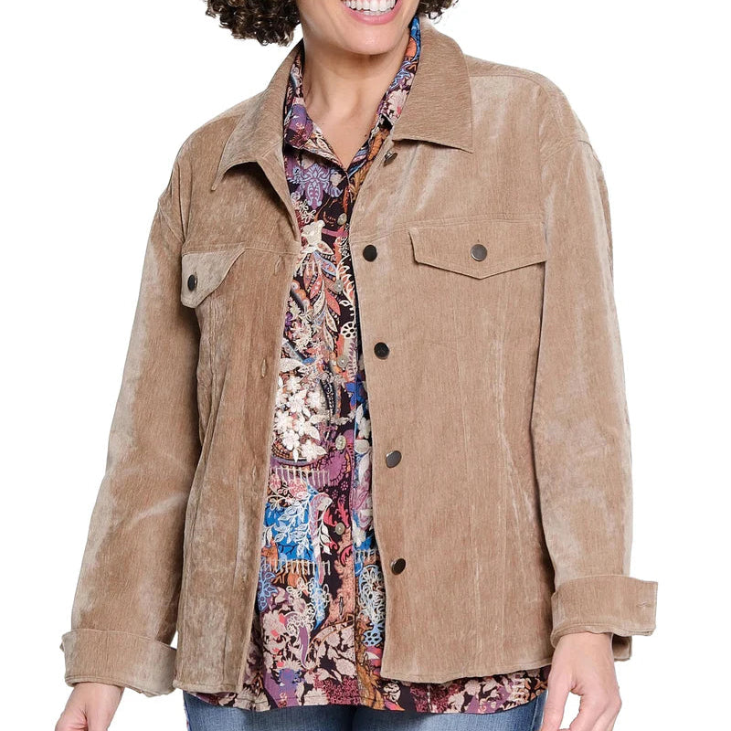 Stretch Velveteen Shirt Jacket