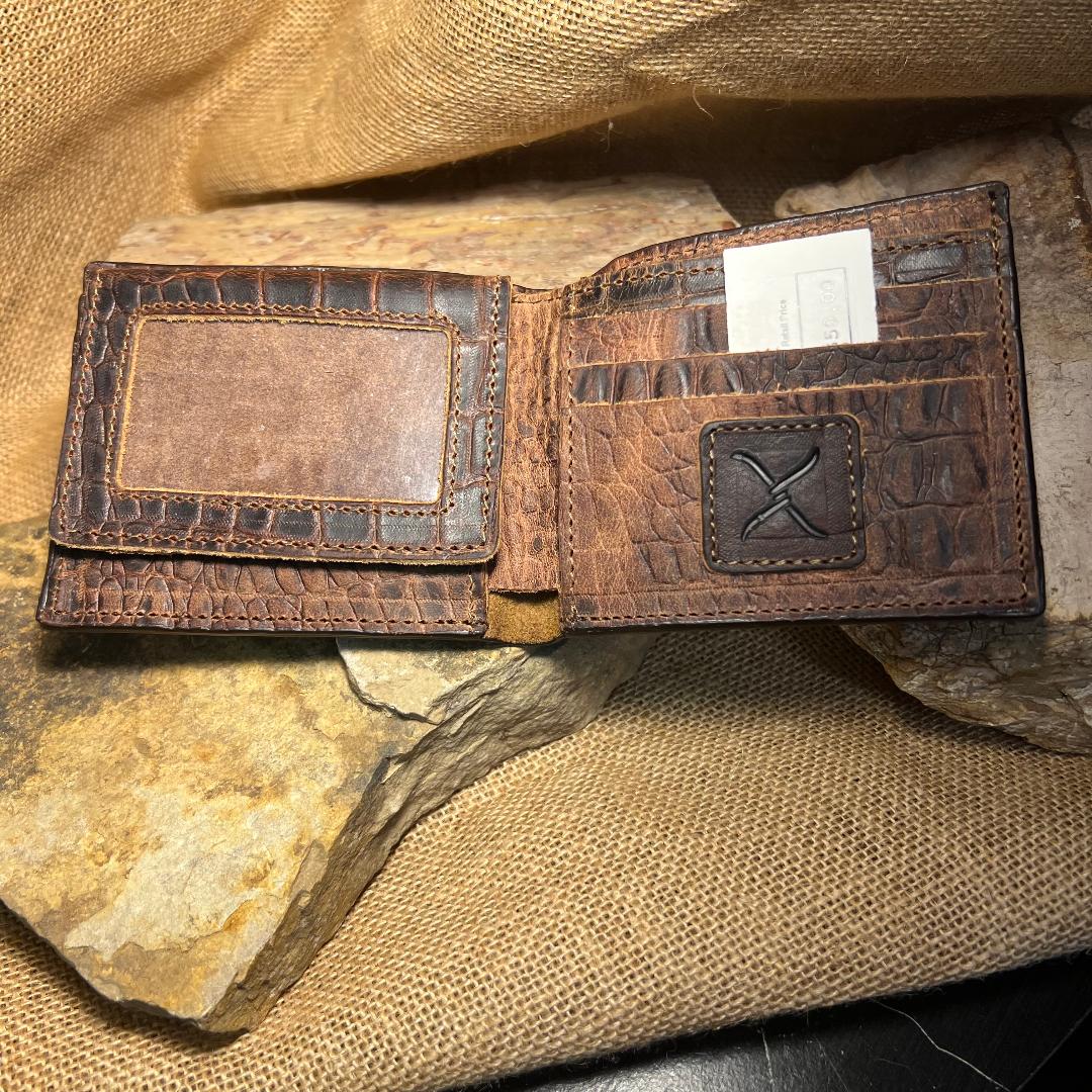 Bi-Fold Crocodile Embossed Dark Brown Leather Wallet