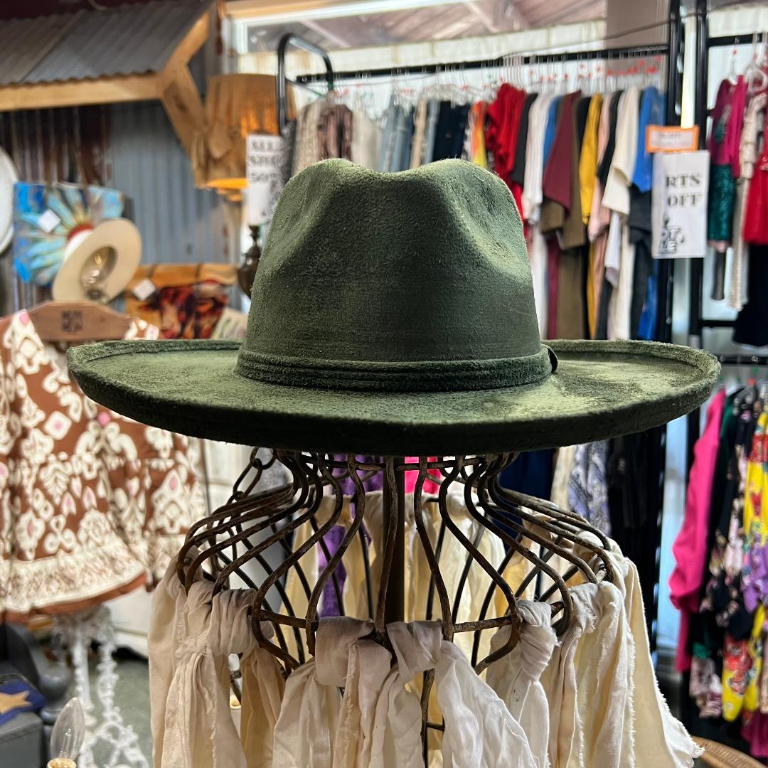 Vegan Suede Olive Green Rancher Pencil Brim Hat – The Boutique at