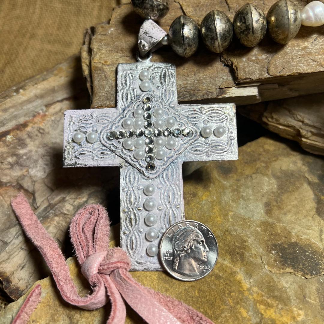Large Rhinestone Metal Cross Necklace