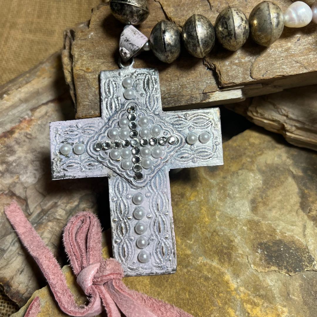 Large Rhinestone Metal Cross Necklace