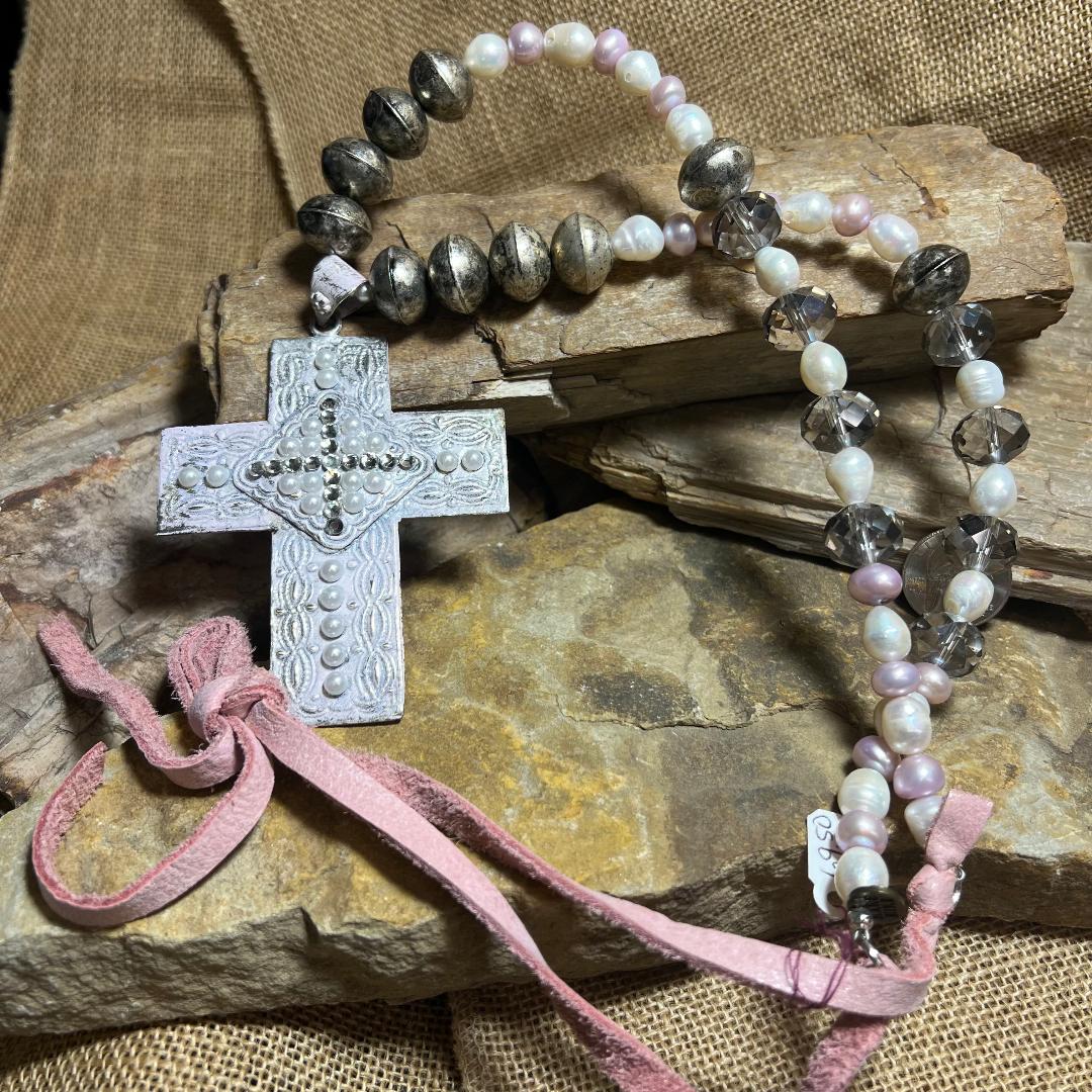 Large Rhinestone Metal Cross Necklace