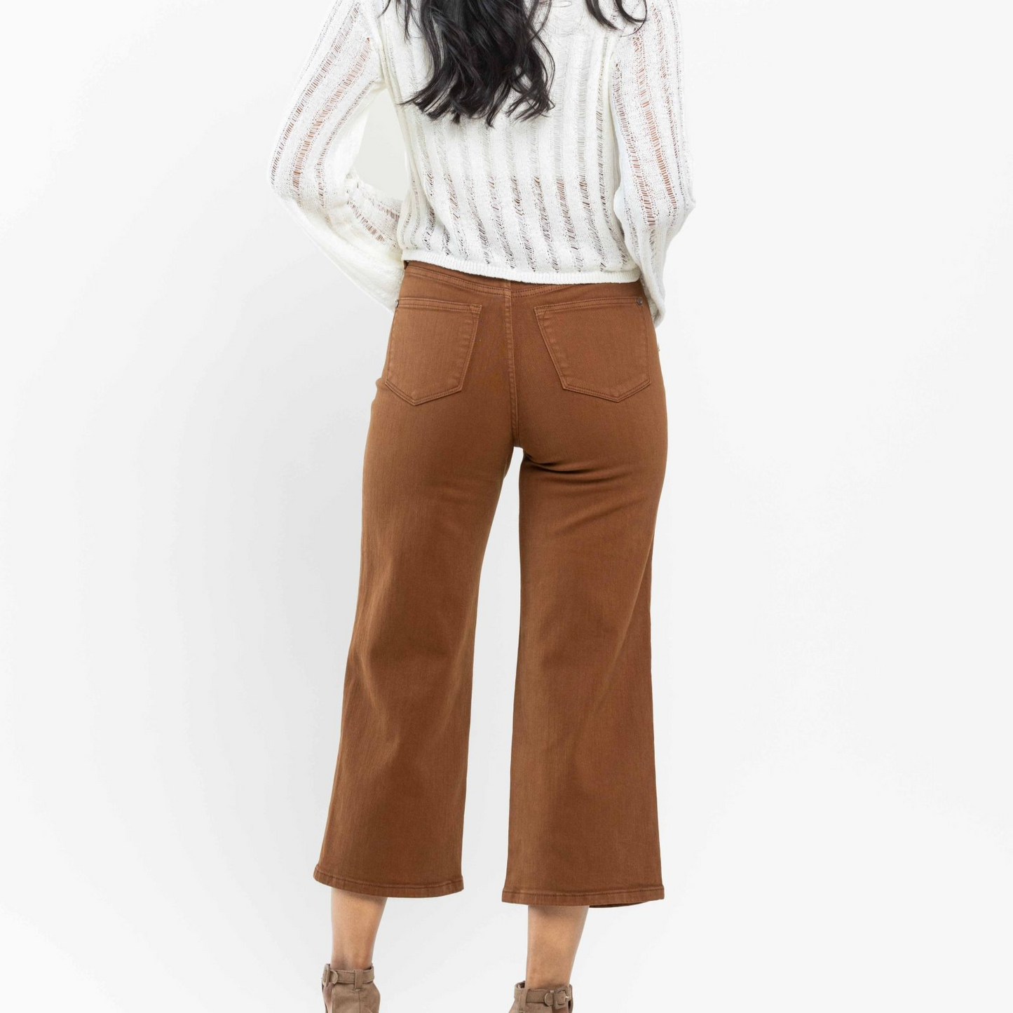 High Waisted Tummy Control Wide Crop Jeans