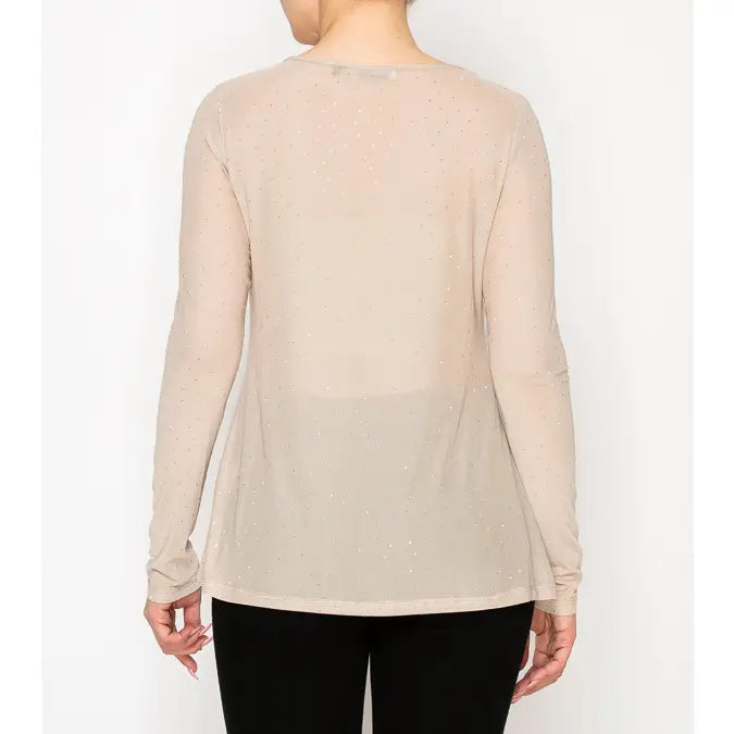 Sparkly Long Sleeve Sheer Mesh Top