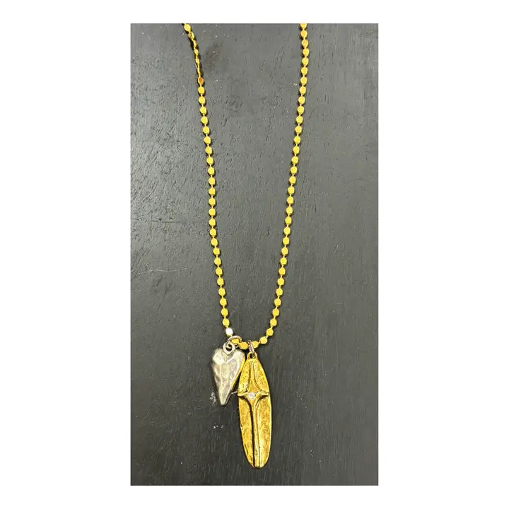 Dot Chain with Heart and Pave' Pendant Necklace