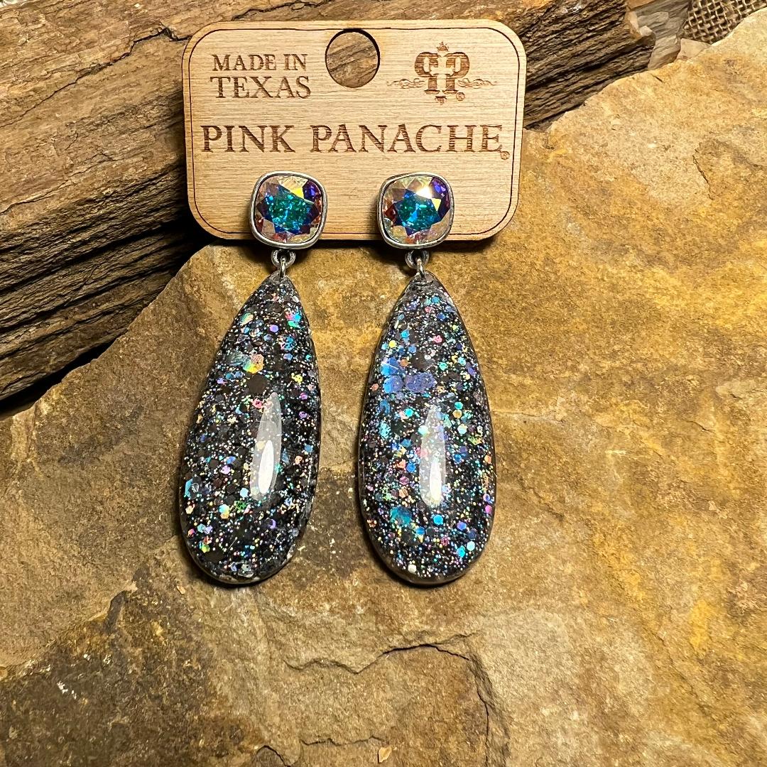 AB Black Glitter Teardrop Acrylic Earrings