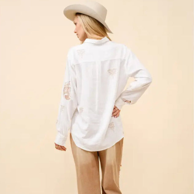 Western Embroidered Linen Blouse