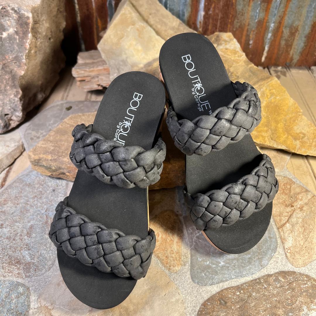 Delightful Black Metallic Wedge/Sandal