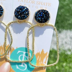 Gameday Glitter Top Rectangle Hoop Earrings