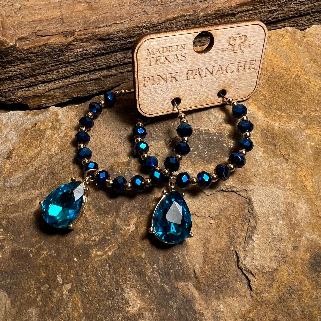Blue & Gold Round Beaded Hoops